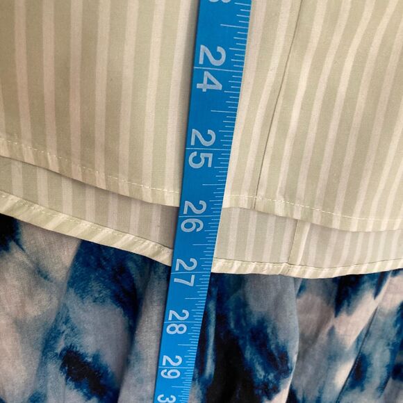 Chicos Shirt Womens Sz 3 US XL Green White Cotton Striped Button Down Dress - Picture 7 of 8